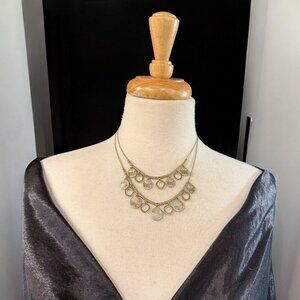 Vintage Gold Tone Double Strand Necklace w/ Textured Disc Charms